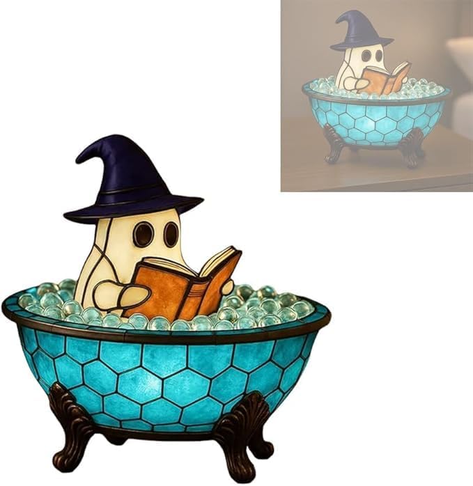 Suyaloo Ghost Reading LED Night Light, Halloween Bubble Bath Lamp, Table Centerpiece Decoration, 12.5 x 6.5 inches (Bath Lamp)