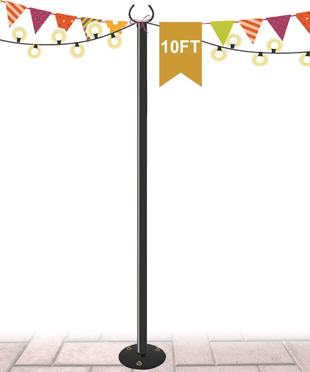 Derkniel 10 Ft Outdoor String Light Pole Stand For Hard Ground, Adjustable Globe Patio Light Post For Hanging Outside Decorate L