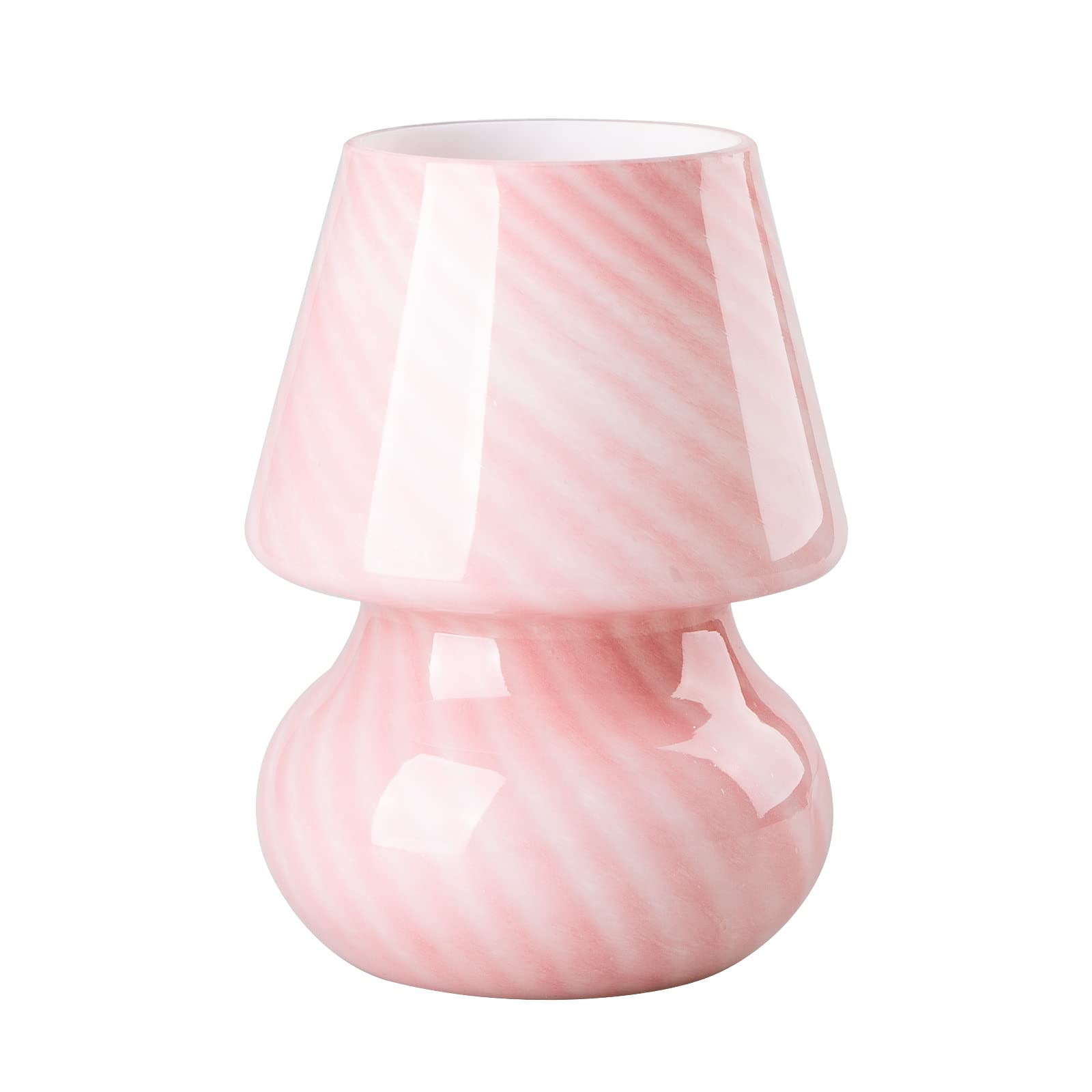 COOSA Glass LED Mushroom Lamp, Vintage Style Night Light, Pink Translucent Decorative Table Lamp for Kids and Bedroom