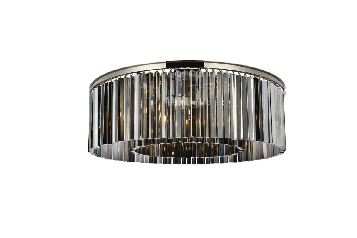 Elegant Lighting Sydney Collection 10-Light Flush Mount with Royal Cut Silver Shade Crystals, Polished Nickel Finish