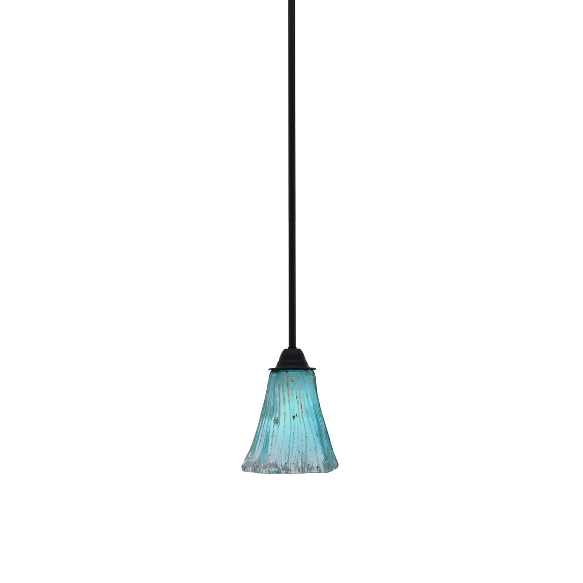 Toltec Lighting Paramount 1 Light Mini Pendant in Matte Black Finish with 5.5&quot; Fluted Teal Crystal Glass