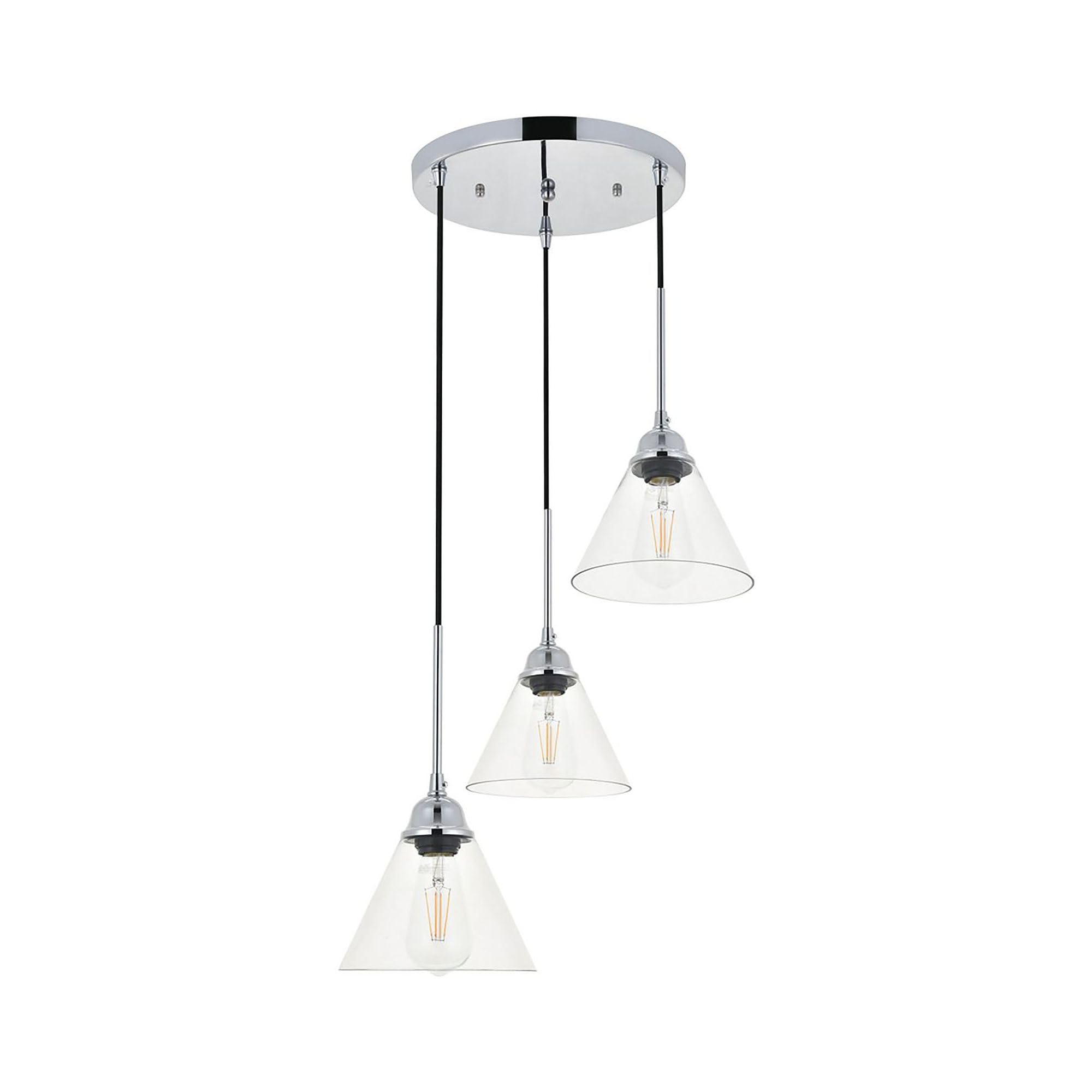 Living District Chrome 3-Light Pendant Light – Modern Indoor Ceiling Fixture, 17.9&quot;W X 7.1&quot;H