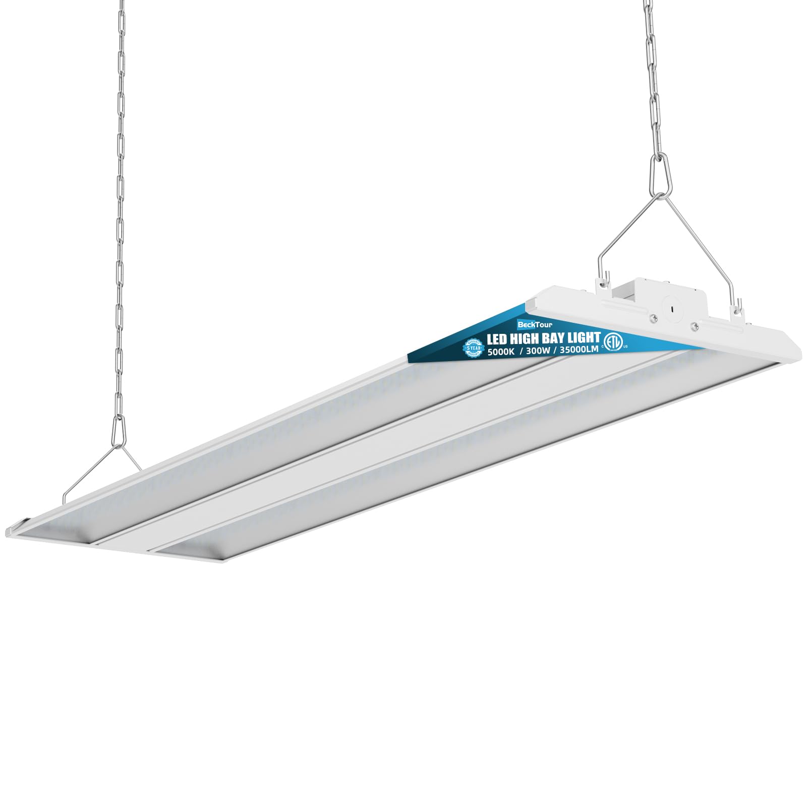 BeckTour 300W LED Linear High Bay Shop Light, 35000LM 0-10V Dimmable 5000K Daylight 3 Watts Adjustable 120-277V, High Bay LED Sh