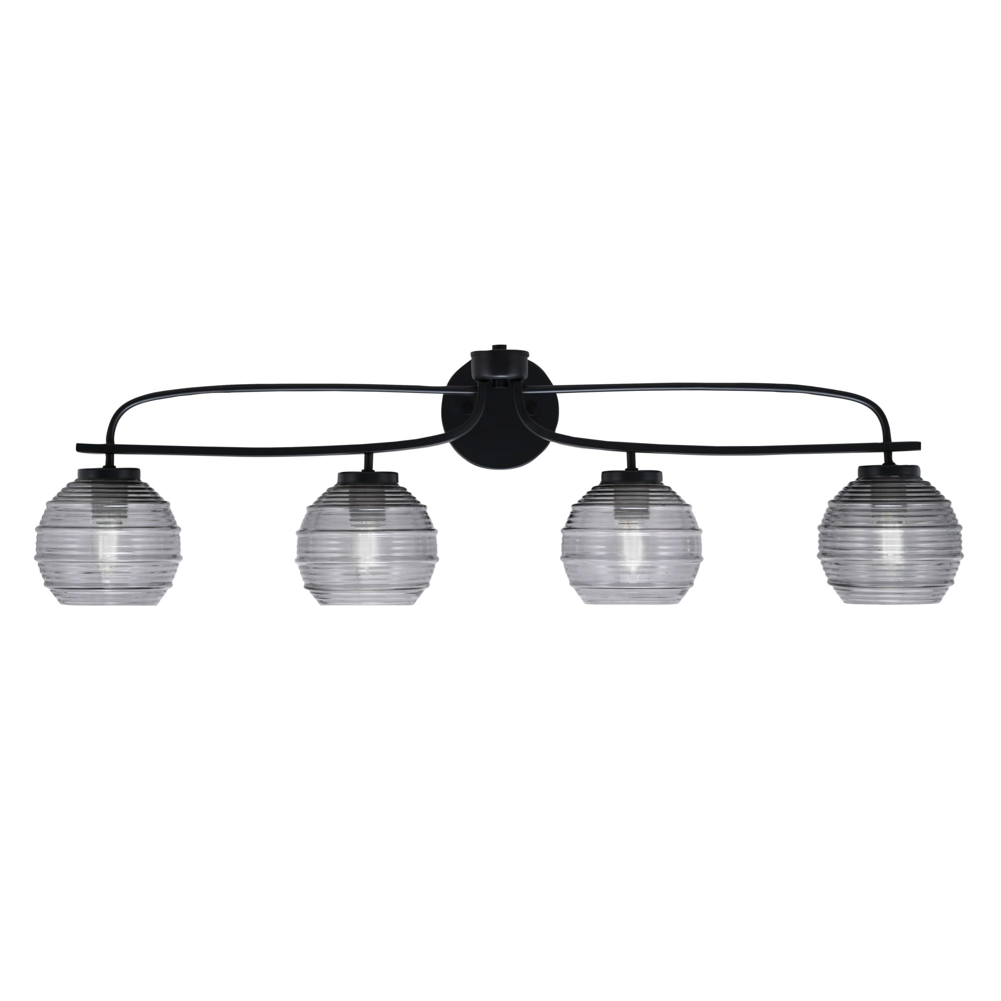 Cavella 4 Light Bath Bar Shown In Matte Black Finish With 6" Smoke Ribbed Glass