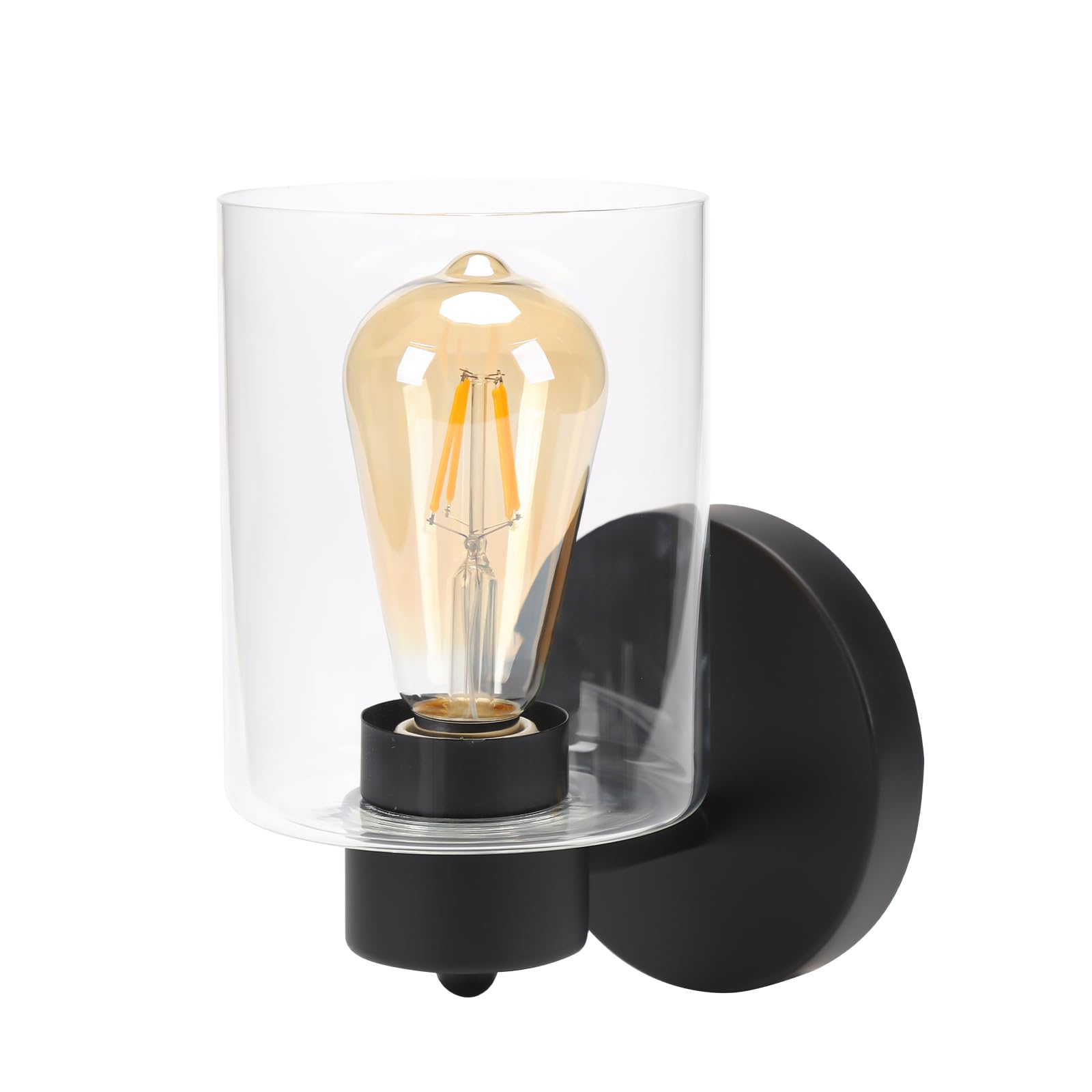 Kalium Wall Sconce, Matte Black Indoor Light Fixture, Clear Glass Shade, Hardwired, E26 Base, 1PC, Model WL009B-MK