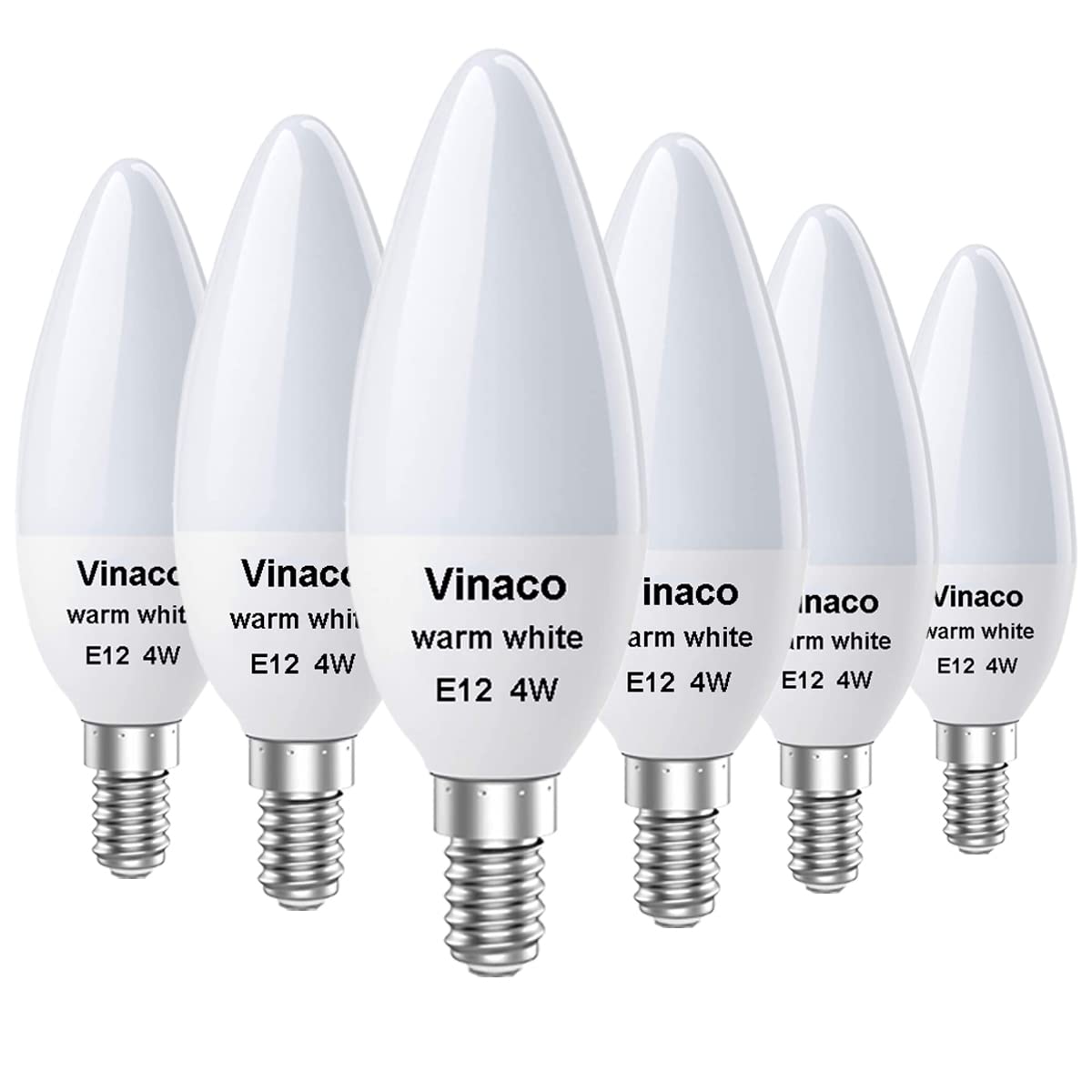 Vinaco E12 Led Bulb, 6 Pack E12 Candelabra Bulb 4 Watt Warm White 3000K, High Brightness 400Lm & 25000+ Long Lifespan Bulb, E12 