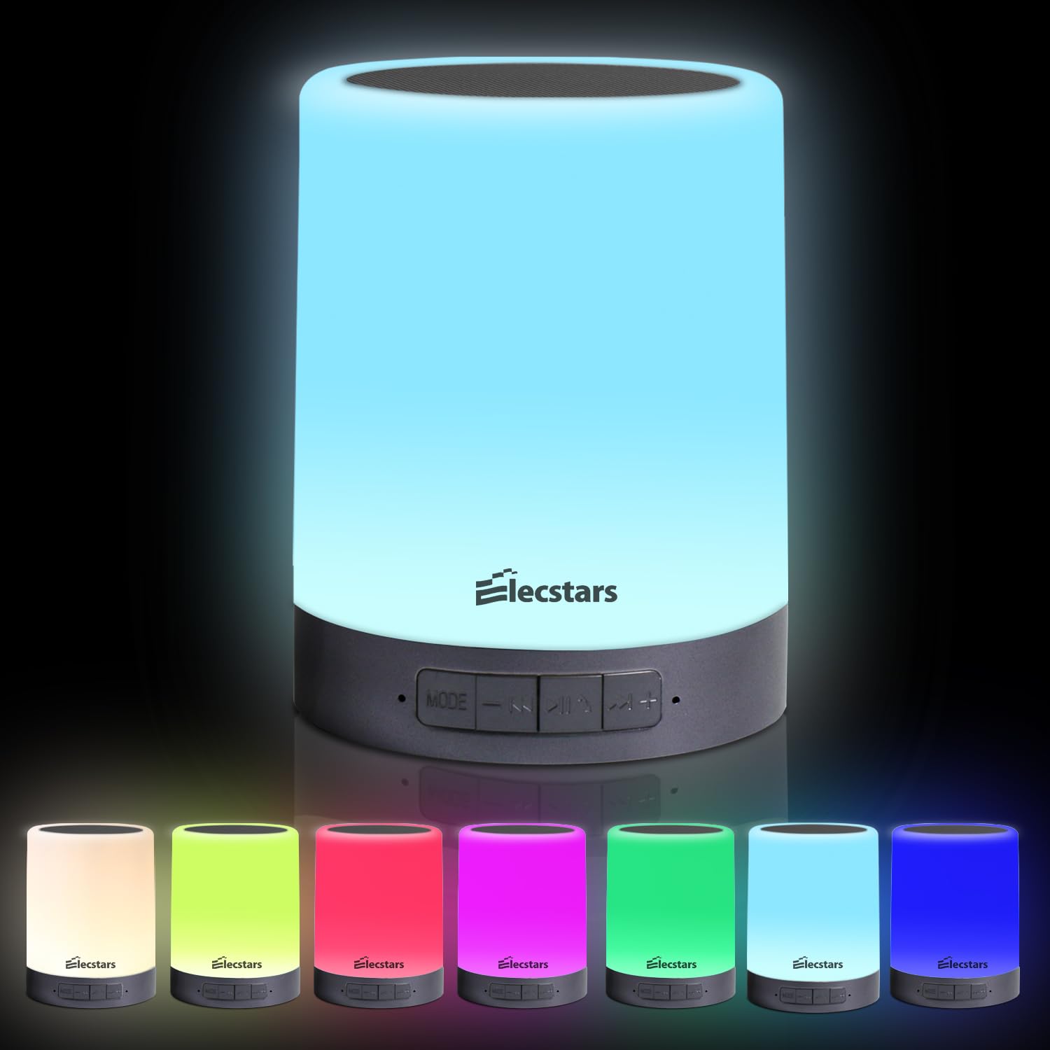 Elecstars Touch Control Bedside Lamp with Bluetooth Speaker, Dimmable, Portable, Black, Model ES-PPD-Graphite Black