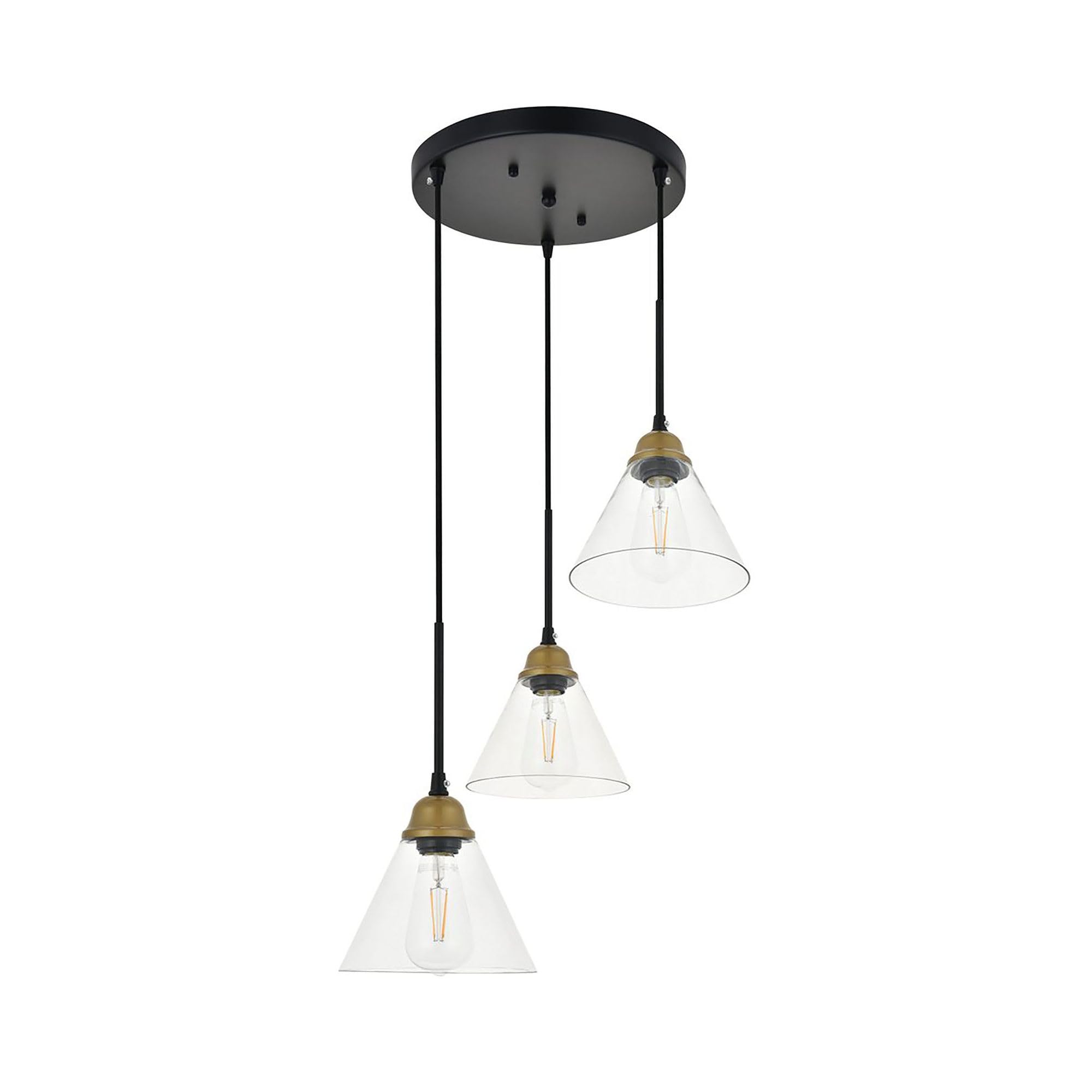 Elegant Lighting Living District Indoor Modern Home Decorative Bright Ceiling Histoire 3 Light Brass and Black Pendant