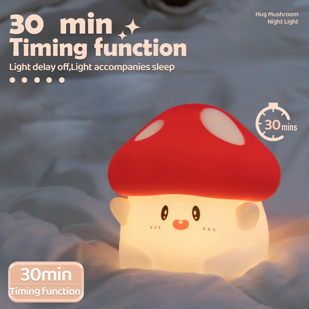 Led Mushroom Silicone Night Light Soft Sleeping Nursery Night Light Dimmable Timer Rechargeable Lamp Room Decor Baby Bedside Lam