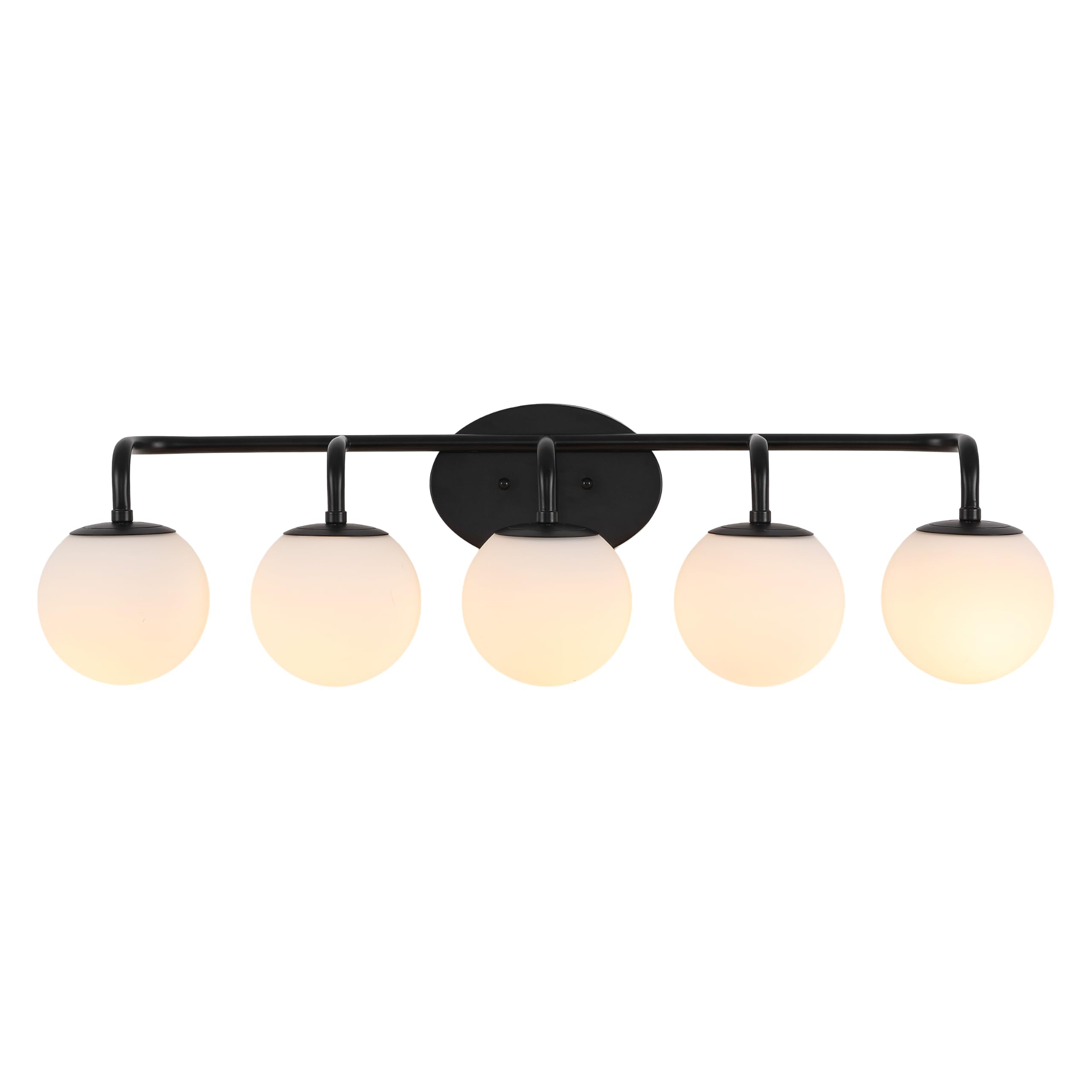 JONATHAN Y 33 Black Modern Globe Wall Sconce Vanity Light for Bathroom, White Frosted Glass Shade, Midcentury Parisian Bistro Wa