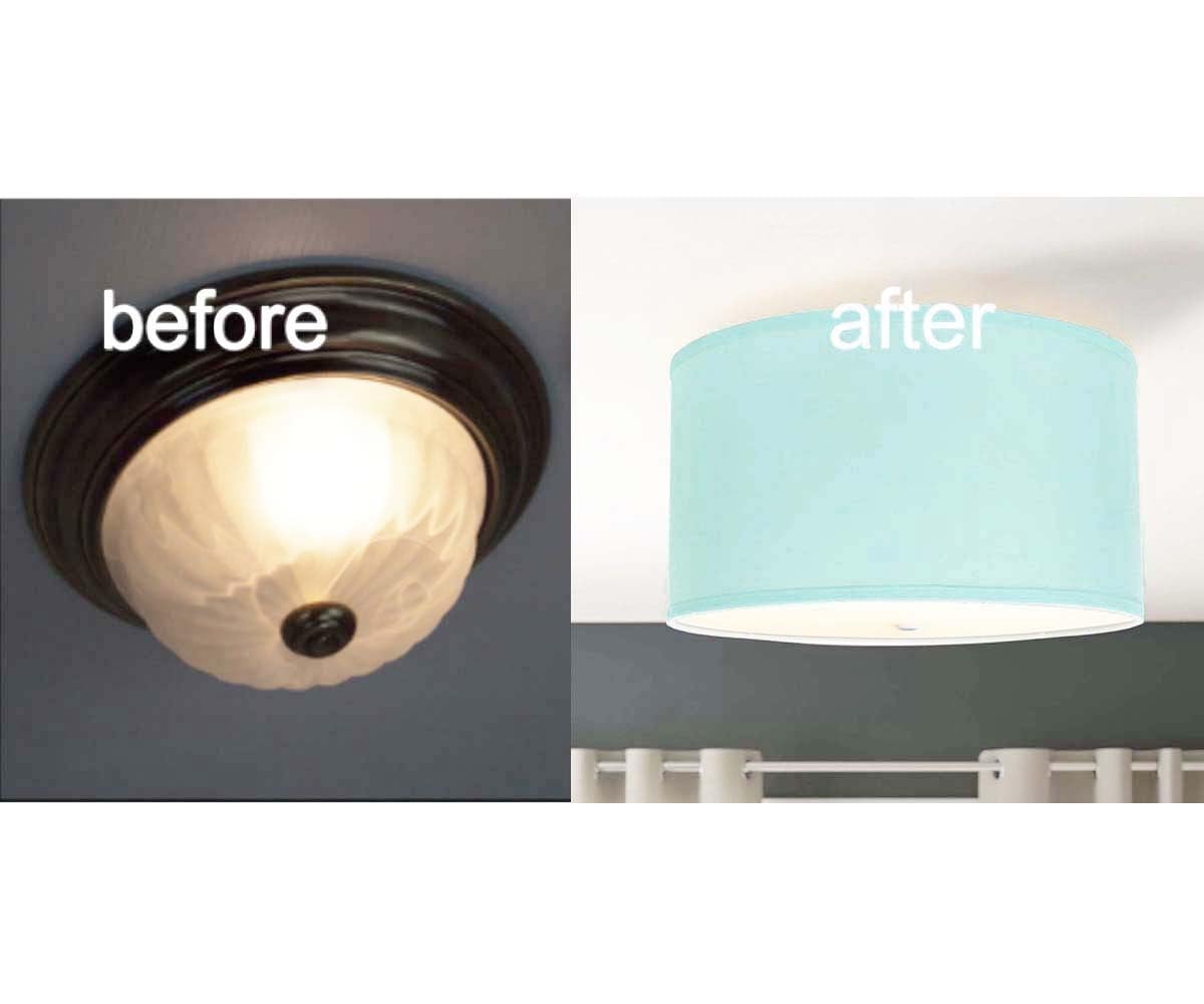 Moderne Flush Mount Conversion Kit 16'' W Textured Oatmeal Hardback Drum Lampshade