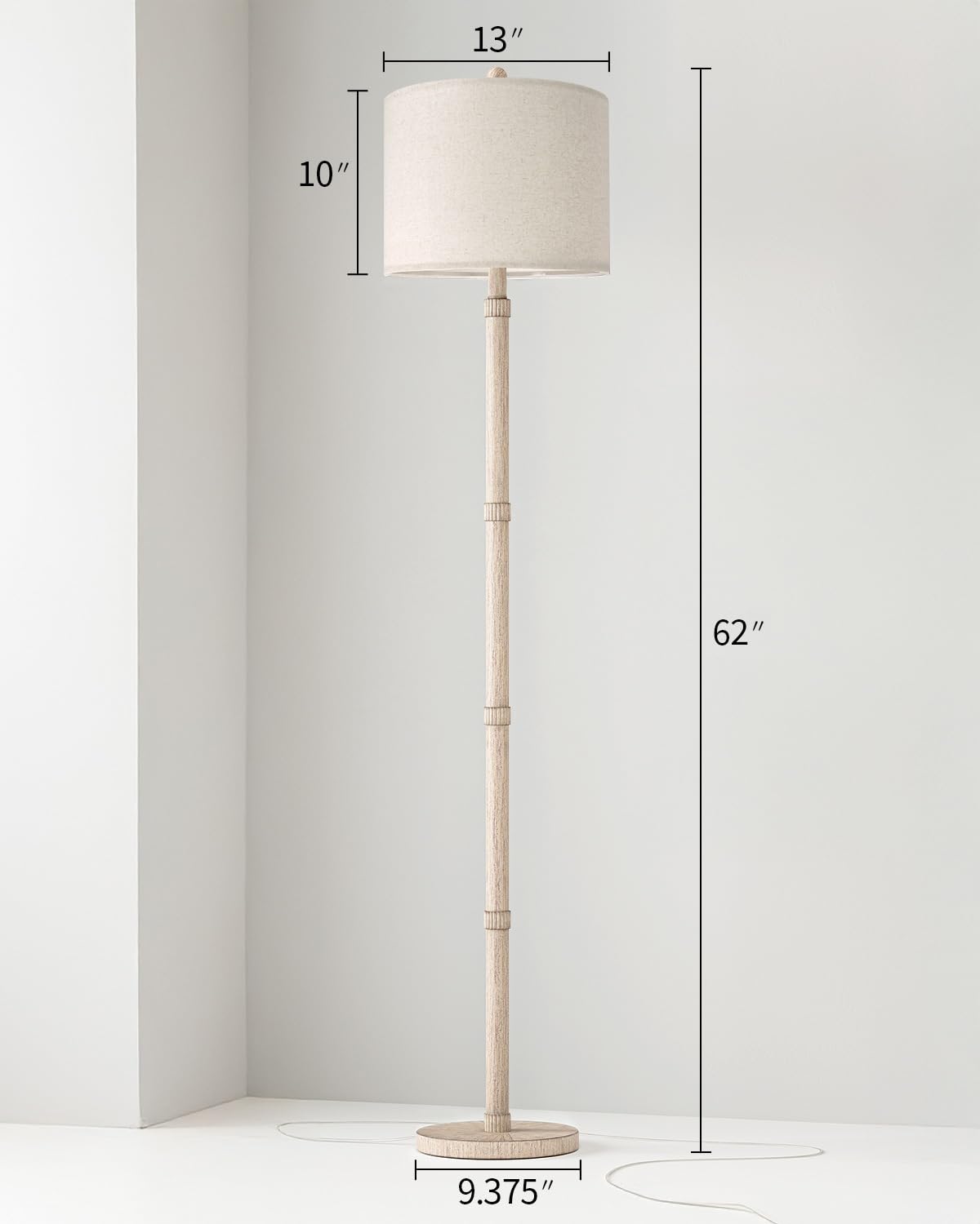Bobomomo Retro Farmhouse Floor Lamp Rotary Switch, 62'' Resin Vintage Floor Lamp, Rustic Tall Floor Lamp For Living Room, Corner