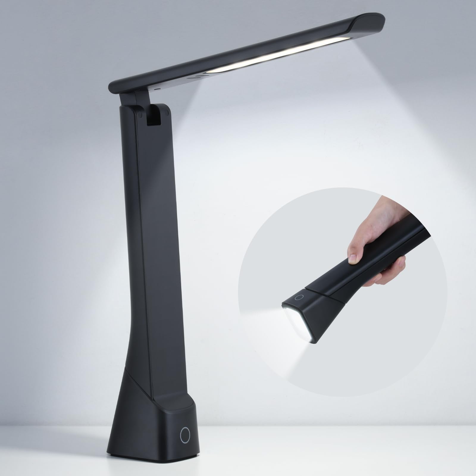 WILIT Rechargeable LED Desk Lamp with Torch Light for Office Home,Cordless Battery Operated Table Lamp with 3 Colors Dimmble Ste