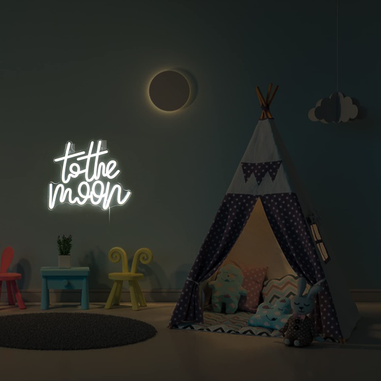 Looklight To The Moon Neon Sign - Usb Powered Led Wall Decor For Bedroom & Parties