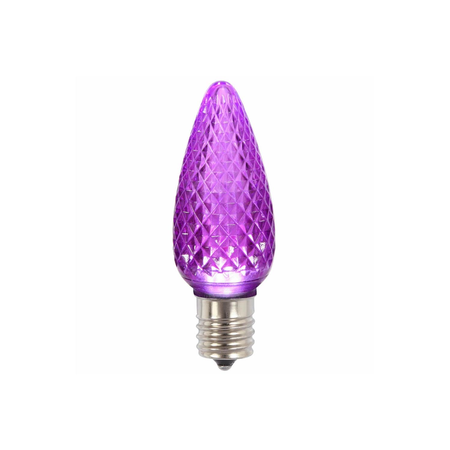 Vickerman C9 LED Twinkle Bulb, Purple Faceted, Nickel Base, 120V, 0.96W, Model XLEDC96T-25, 25 Bulbs