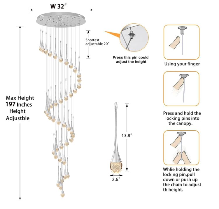 ykolupty Silver Crystal Chandelier - 42-Lights, Large 197" Pendant for High Ceilings, Entryway, Living Room, Foyer, Staircase