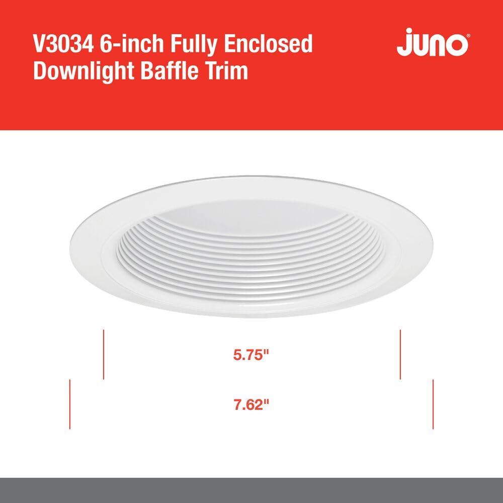 Juno Lighting V3034 Wwh Vulite Round Full Baffle Trim, White, 6-Inch