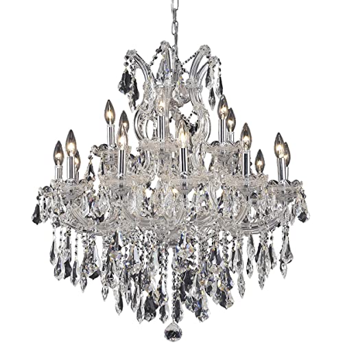 Elegant Lighting 2801D30C/RC 19-Light Crystal Chandelier, Chrome Finish, 30inD x 28inH, Three-Tier, Clear Crystals