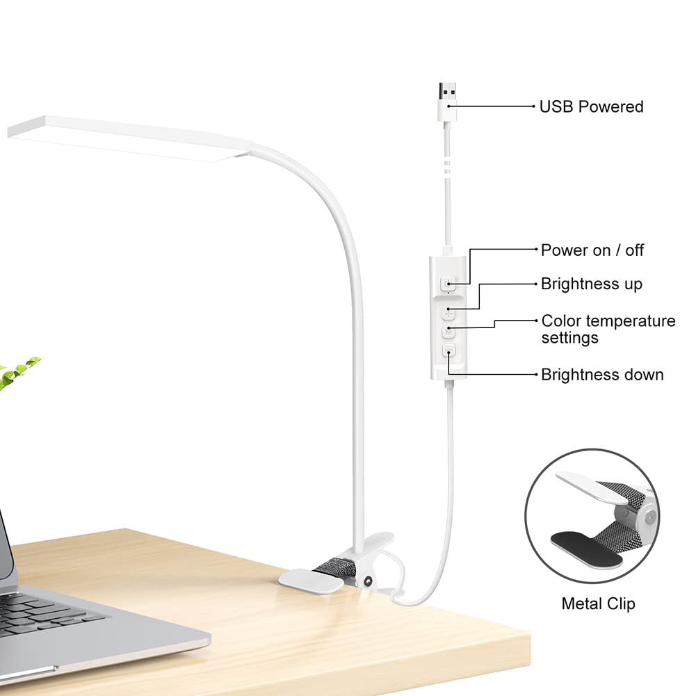 Raoyi Led Desk Lamp, 5W Usb Clip Light, Eye-Caring, 3 Color Modes, 14 Brightness Levels