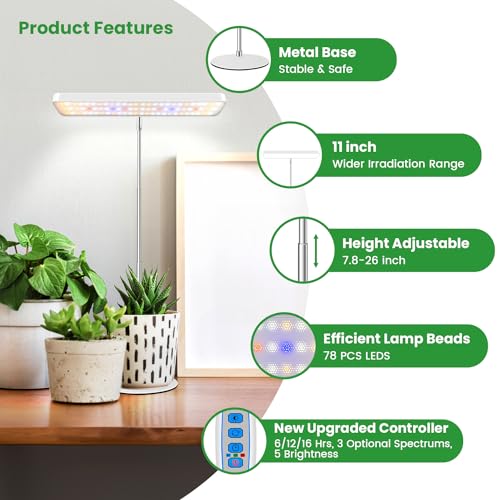 Wiaxulay Grow Light, 78 Led Plant Light For Indoor Plants, Full Spectrum Desktop Growing Lamp With Auto Timer 6/12/16 Hrs, 3 Lighting Modes, 5 Dimmable Levels, Height Adjustable 7.8&quot;-26&quot;, 1 Pack