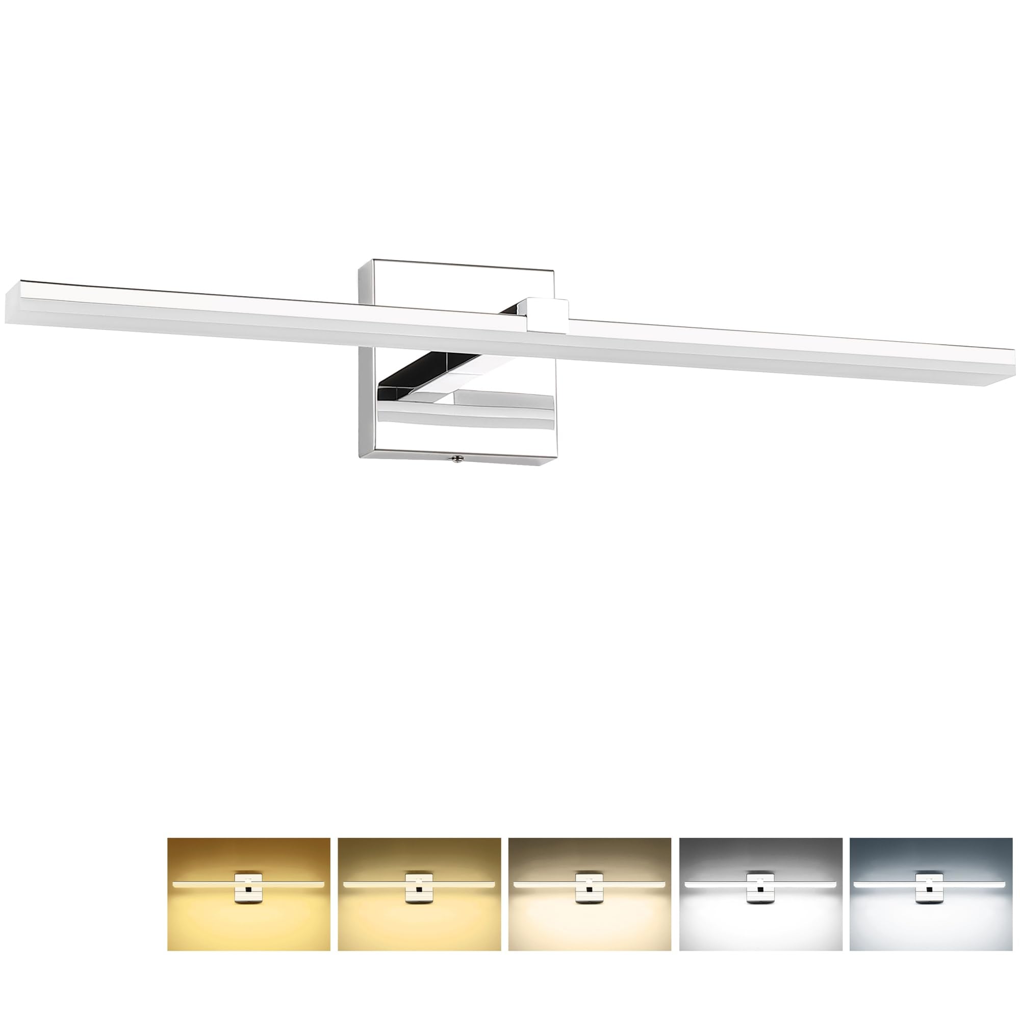 ZUZITO Modern Bathroom Vanity Light Over Mirror 24in Chrome Vanity Lights for Bath 5CCT Dimmable 18W LED Bathroom Wall Lights Bar