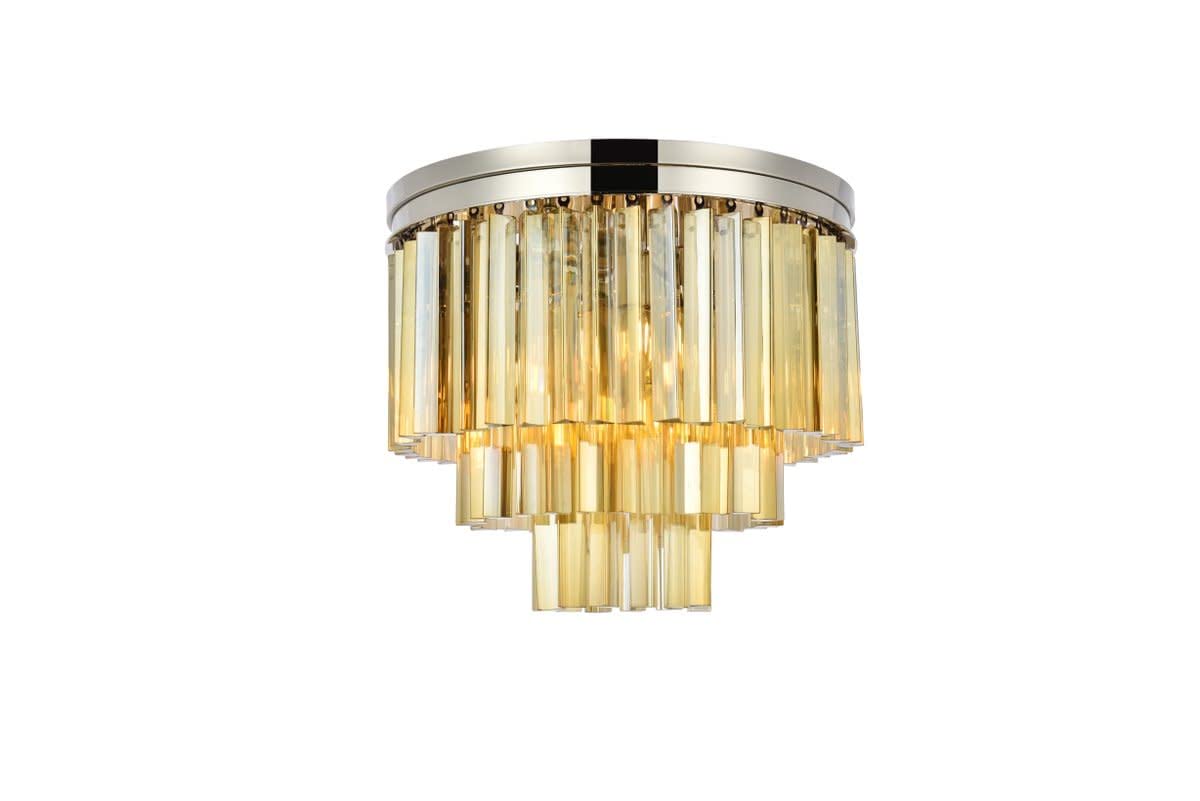 Elegant Lighting Sydney Collection 9-Light Flush Mount, Polished Nickel Finish, Royal Cut Golden Teak Crystals, 20in Size