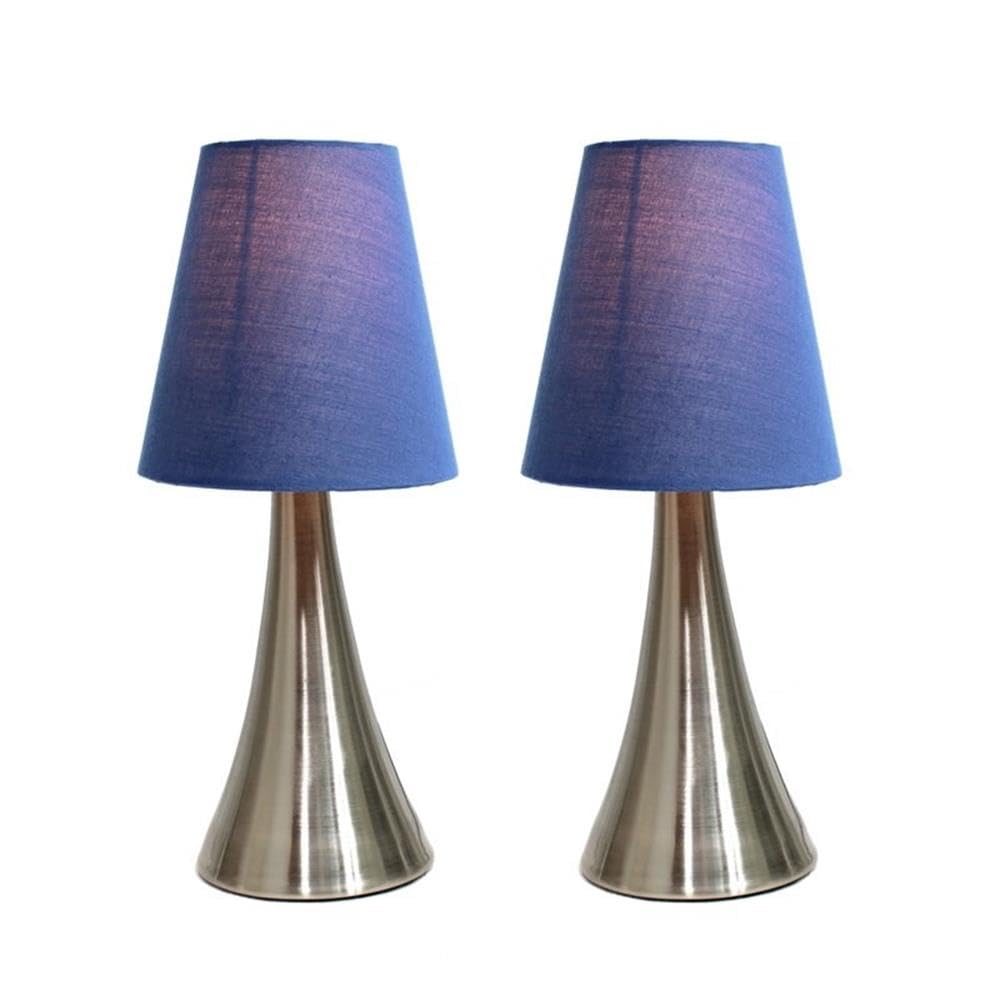 Simple Designs Valencia 2 Pack Mini Touch Table Lamp Set With Fabric Shades Blue