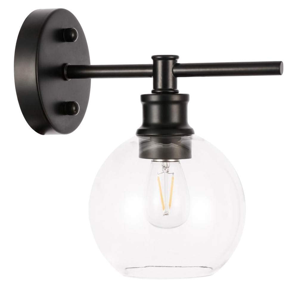 Living District Black Glass Wall Sconce, 1 Light, Modern Clear Glass Accent Fixture