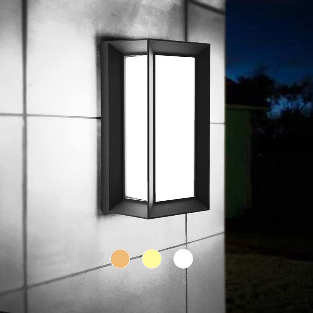 Sytmhoe Modern Led Outdoor Wall Sconce, 24W Matte Black, 3-Color Changeable, Patio Light