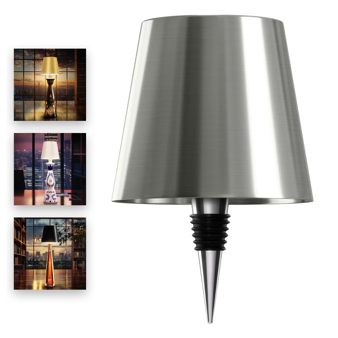 PRIDOLA Wireless Bottle Lamp - LED, Waterproof, Adjustable Brightness 3000-6000K, Rechargeable, Silver, Model WBL02
