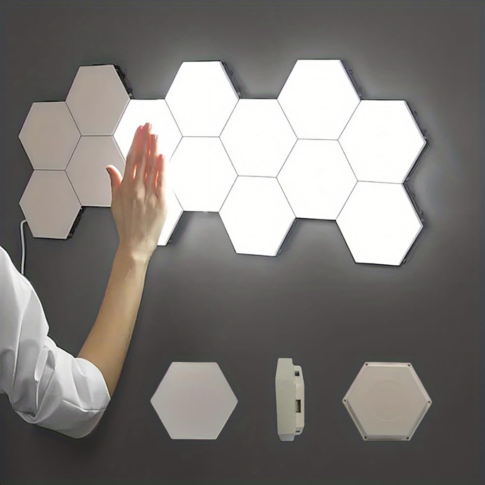 YXQUA Hexagon Lights, Minimalist White Touch Night Light, Center Touch-Sensitive Wall Panels, Hex Light with USB-Power for Autis