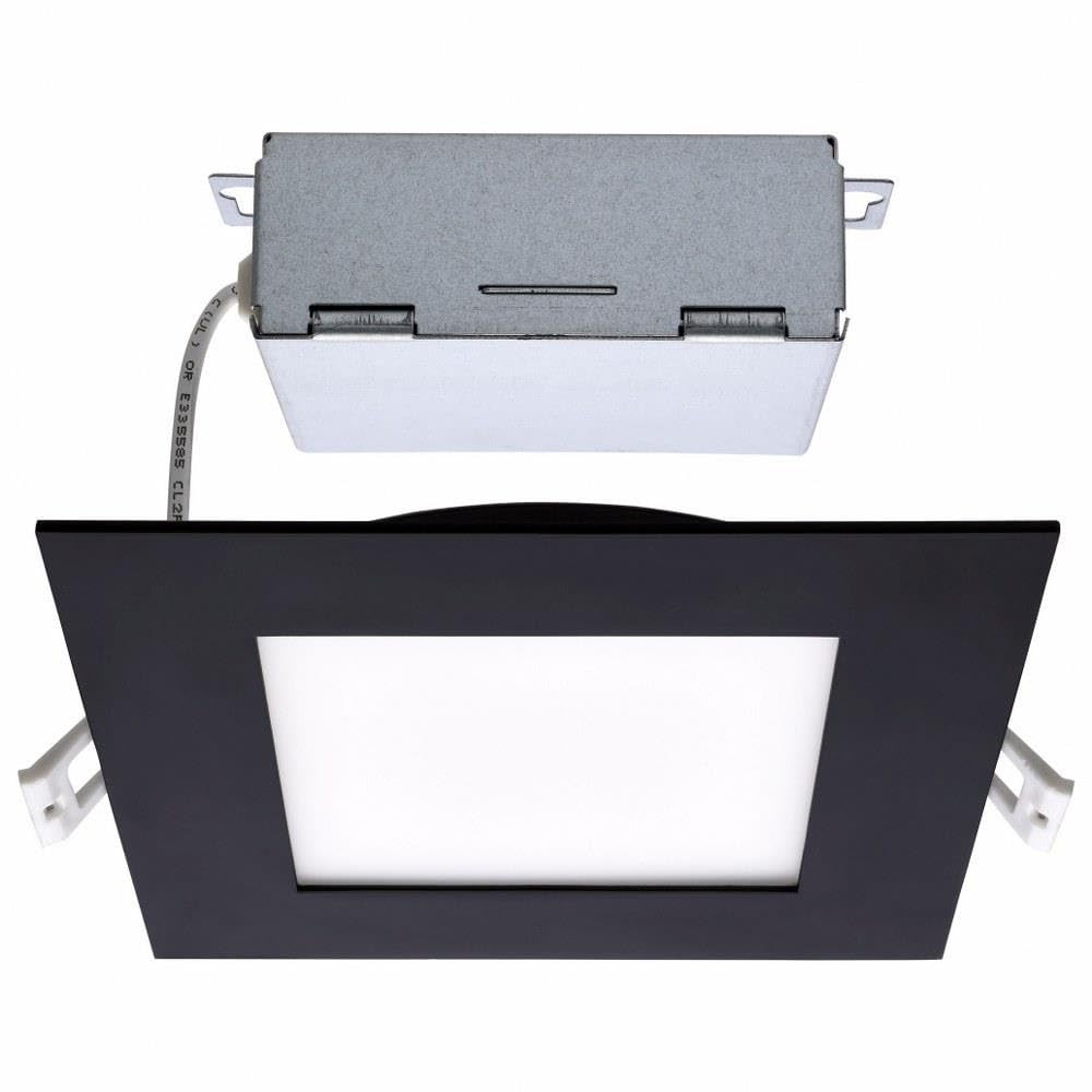 Satco CCT Selectable LED Slim-Fit Flat Lens Downlight with Remote Driver, 6 Inch Square, Black
