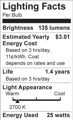 Satco S3604 120V Medium Base 25-Watt R14 Light Bulb, Clear