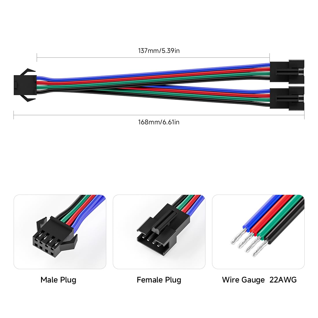 Btf-Lighting 5 Pcs Jst Sm 4Pin V Shape 1 To 2 Connectors For 4 Pin Smd Ws2801 Ws2805 Ws2813 Ws2815 Sk9822 Tm1934 Apa102 Ic Addressable Led Strip Female Male 15Cm 22Awg Wire