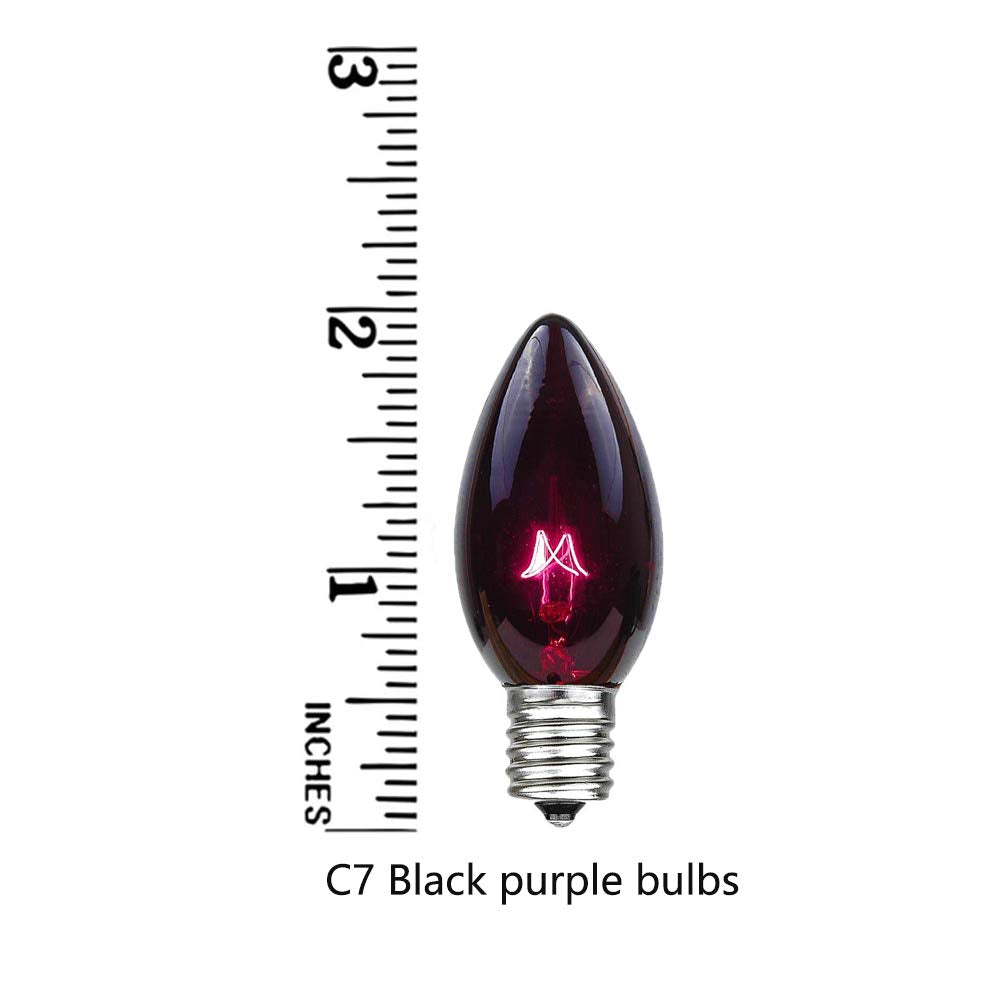 GOOTHY C7 Halloween Replacement Light Bulbs, 25 Pack, 5W Transparent Black Light Purple, Candelabra Base