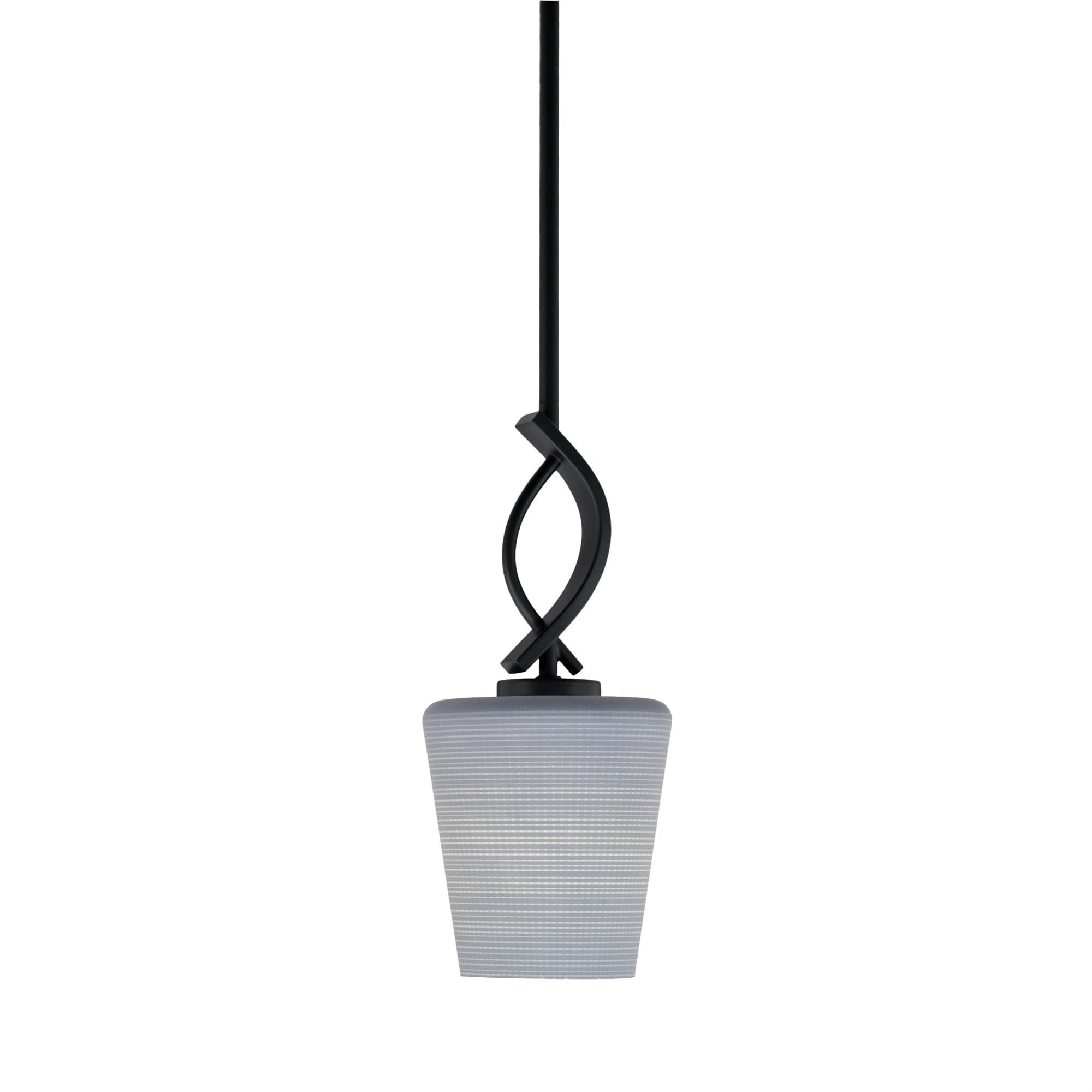 Cavella 1 Light Stem Mini Pendant Shown in Matte Black Finish with 6&quot; Gray Matrix Glass