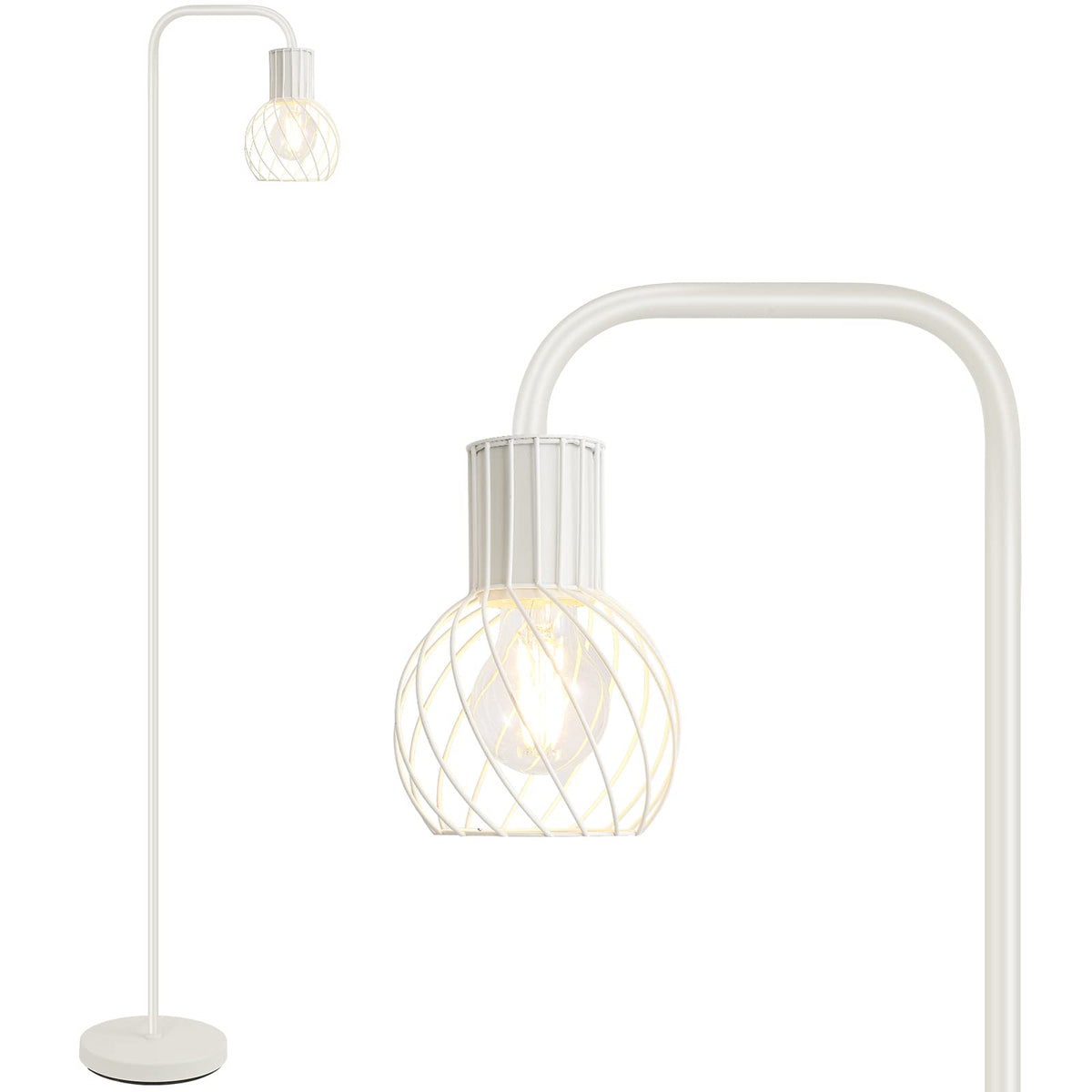 Auquee White Industrial Floor Lamp With 6W Led Bulb & Foot Switch - Modern Metal Design