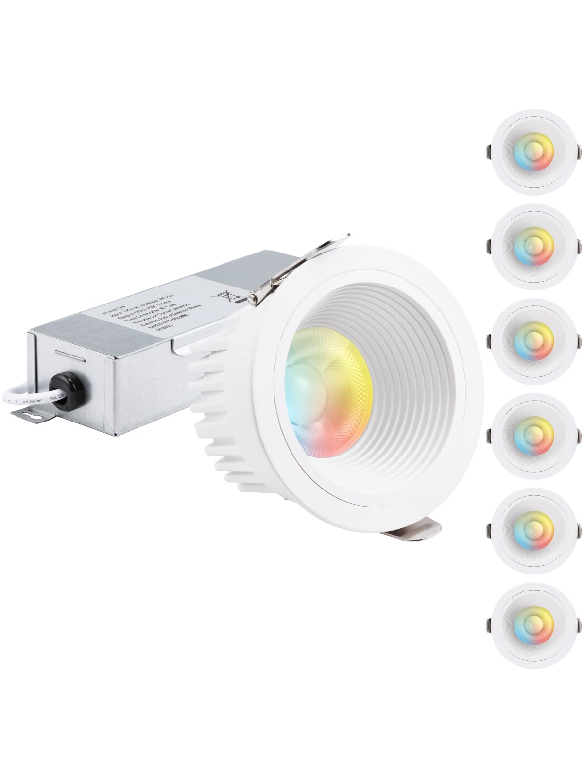 TORCHSTAR 5CCT 3 Inch Recessed LED Lights with Junction Box, Narrow Frame Baffle Trim, Aluminum, 9W 700LM CRI90 Dimmable Anti-Gl