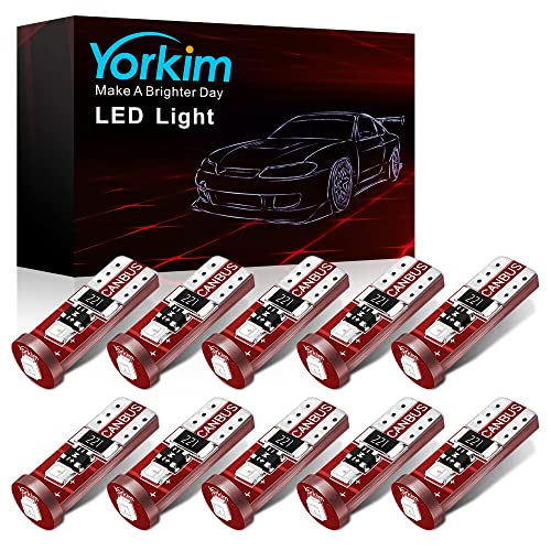 Yorkim 194 Led Bulb Red Canbus Error Free 3-Smd 2835 Chipsets, T10 Red Interior Led For Car Dome Map Door Courtesy License Plate