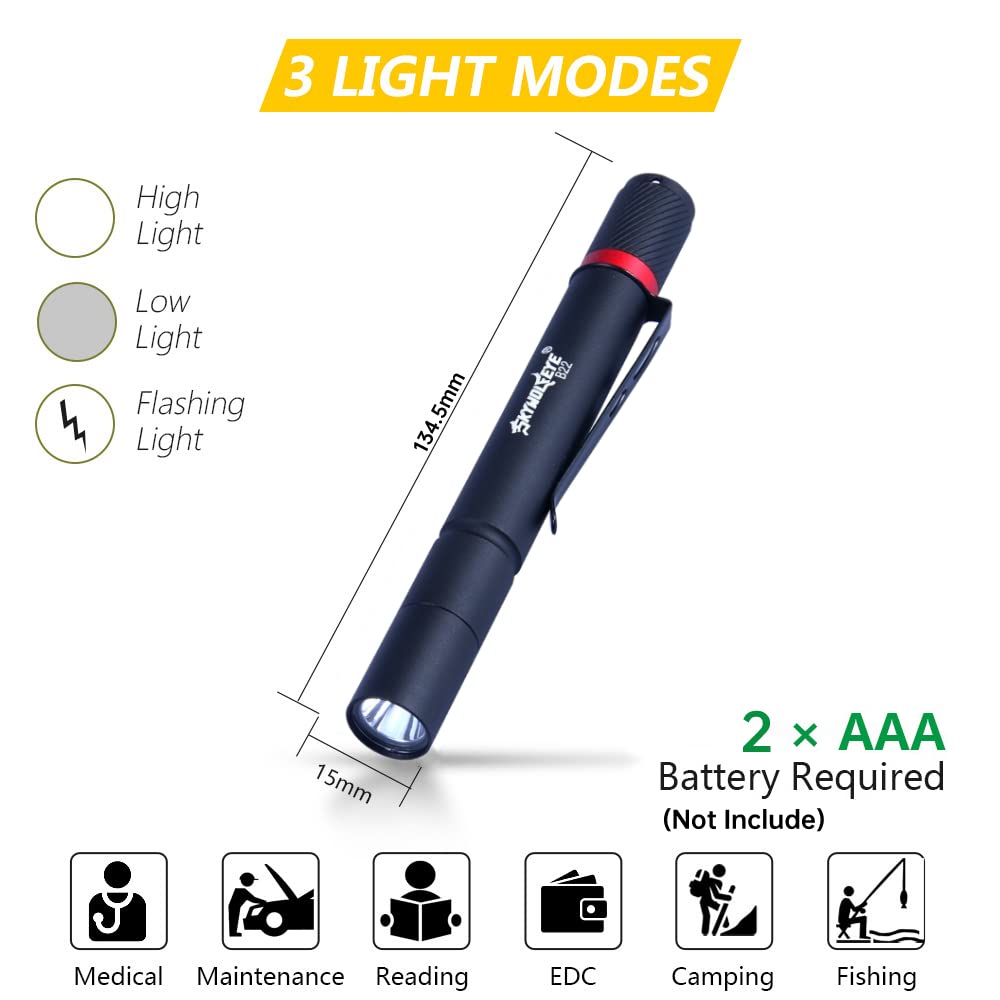 Castnoo 2 Pack Led Pen Flashlight, 3 Mode Pen Lights, Ultra Bright Mini Penlight, Pen Light Flashlights Pocket Clip, Ip67 Small