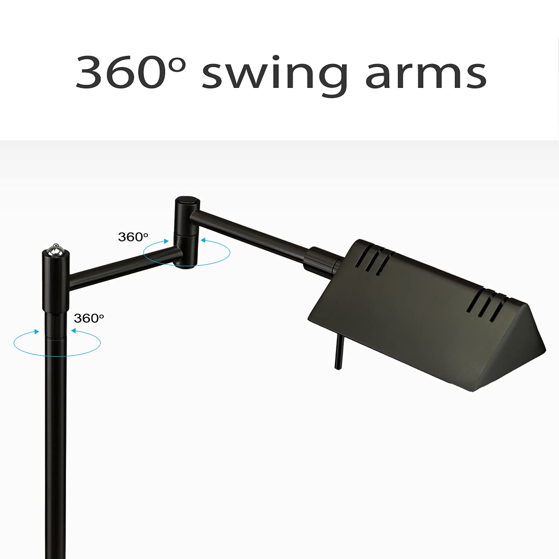O'Bright LED Pharmacy Table Lamp - 12W, Full Range Dimming, 360° Swing Arms, Black, Model OB-DL05D-BK