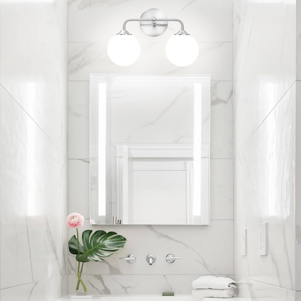 DSMJFU Modern Brushed Nickel Bathroom Vanity Lights, 2-Light, Glass Globe Shade, Model DX23055V2-NK