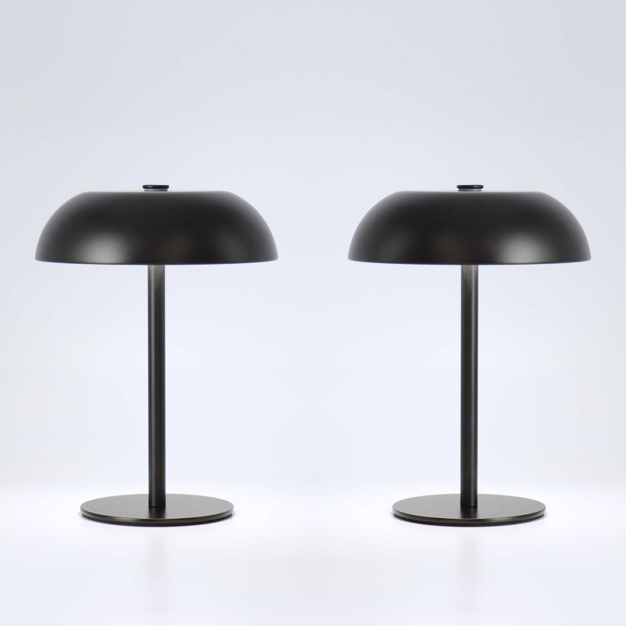 2 Pack Cordless Mushroom Table Lamp with 5200mAh Rechargeable Battery  Portable LED Night Light with Stepless Dimming  3 Color Modes for Bedroom  Patio  Bar Decor and Coffee Shop Ambiance (Black)