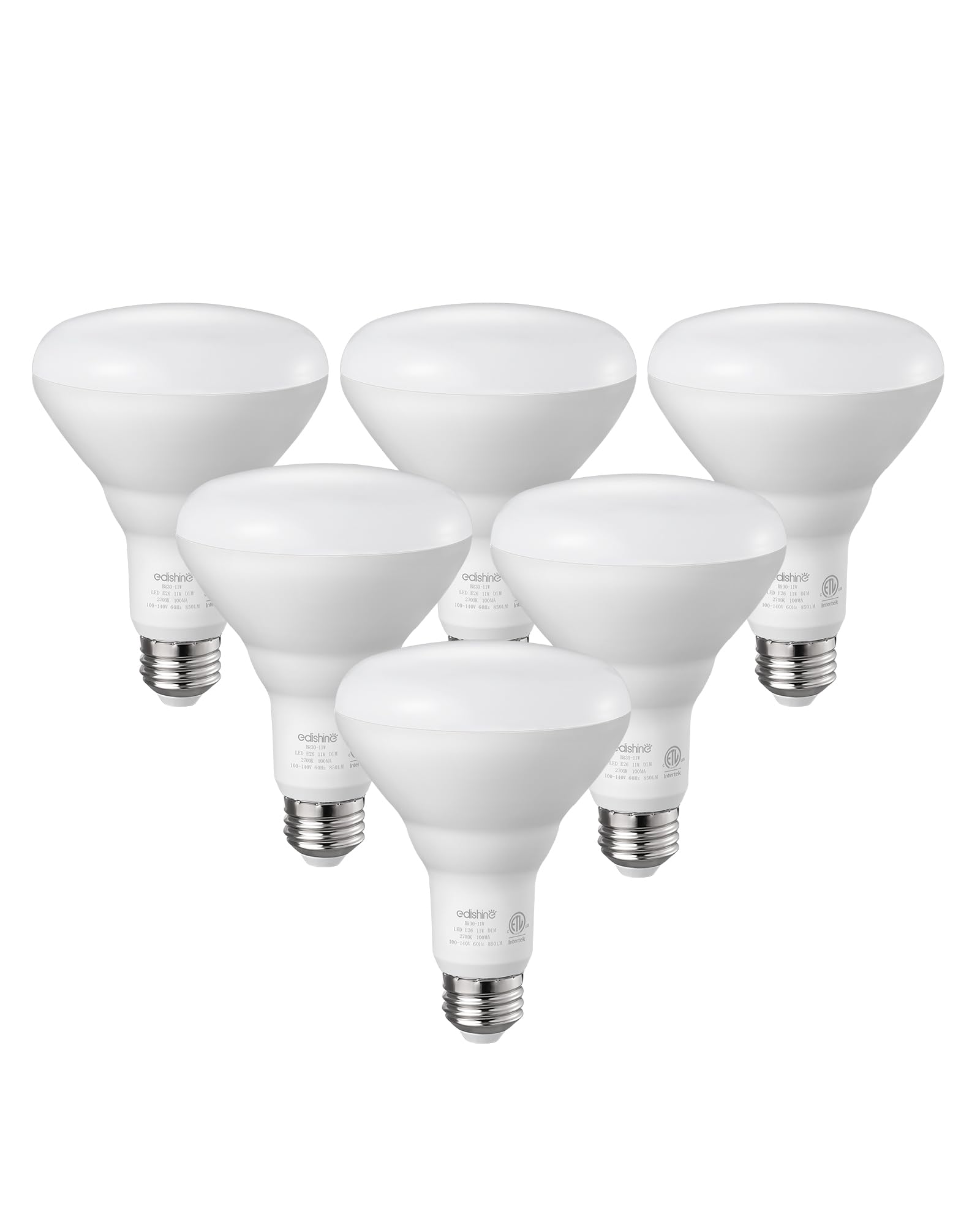 EDISHINE BR30 LED Bulb, Dimmable 11W Equivalent 65W, 850LM, 5000K Daylight White, E26 Base, 6 Pack, ET