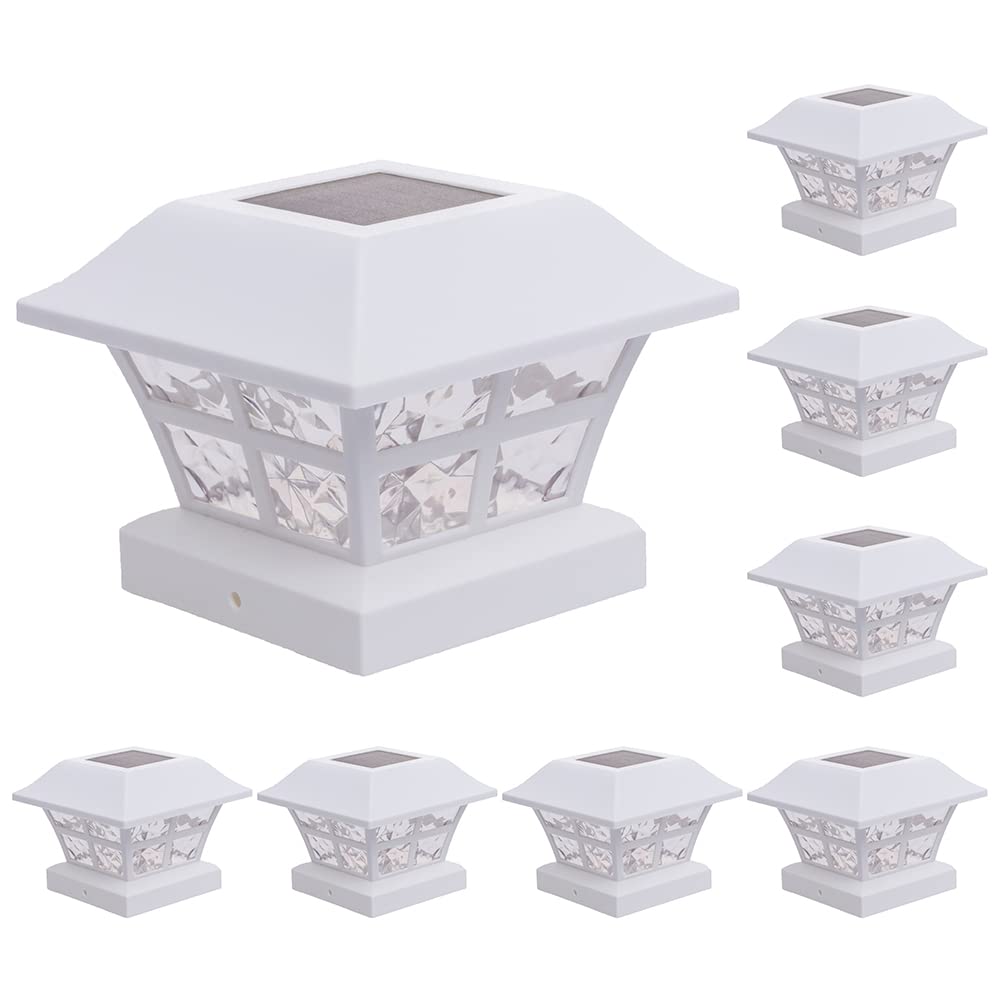 GreenLighting Solar Post Cap Lights - Waterproof 4x4/5x5 Outdoor Lights - 8 Pack - White Evolve - Plastic - Model TN-1222256