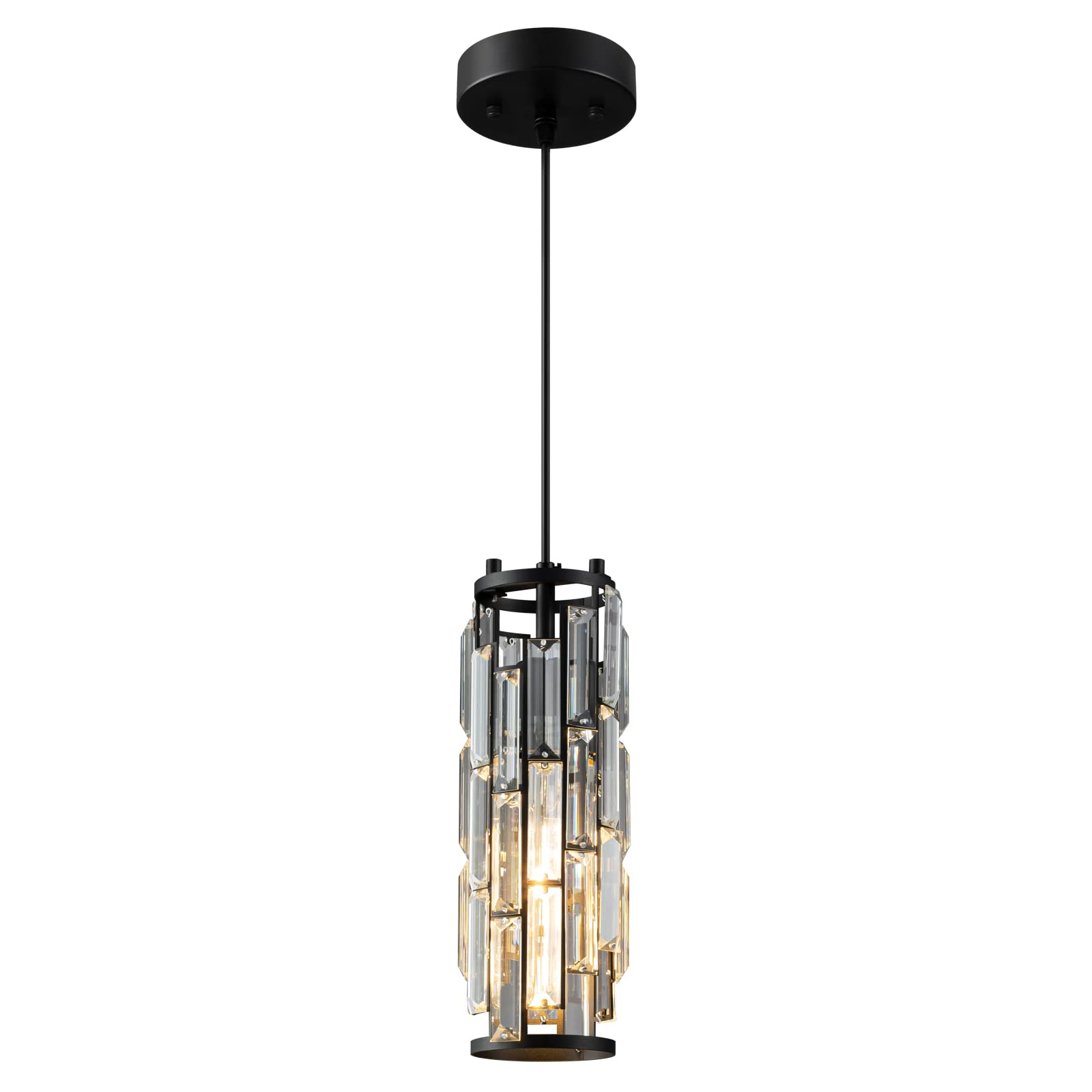 Lmqnine Black Crystal Pendant Light Fixture For Kitchen Island & Bedroom, 1-Light Modern Design