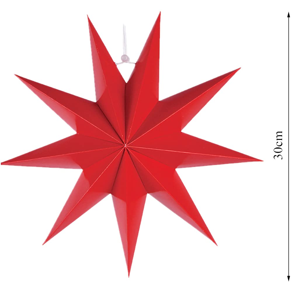 3 Pieces 3D 12'' Large Paper Star Red Hanging Paper Star Decorations For Weddings, Christmas Holiday, Girls Bedroom Decor,Birthd