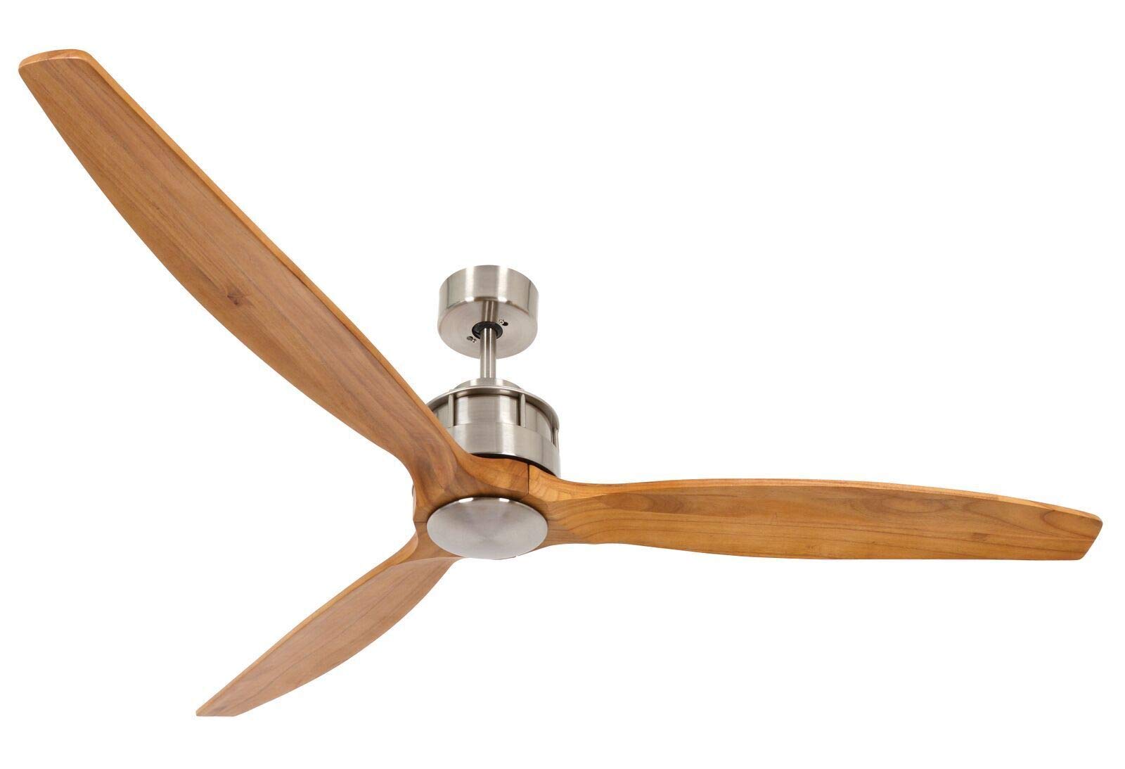 Lucci Air 60 Inch DC Ceiling Fan, Brushed Chrome with Teak Wood cutting edges, Model 210506010