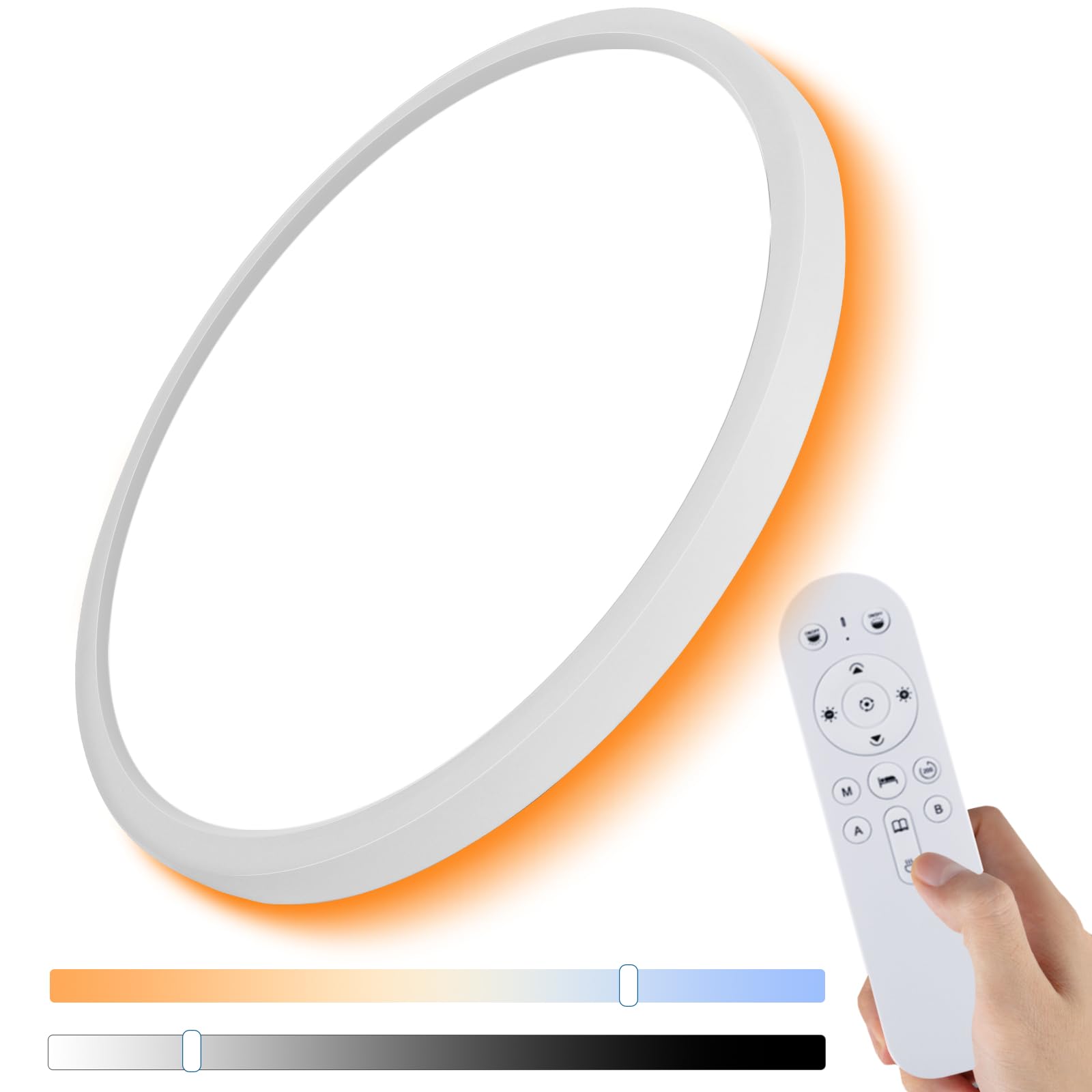 12Inch 1Pack Flush Mount Led Ceiling Light With Remote Control,Dimmable 2000K Warm Nightlight For Bedroom,24W 3000K-6500K Color 