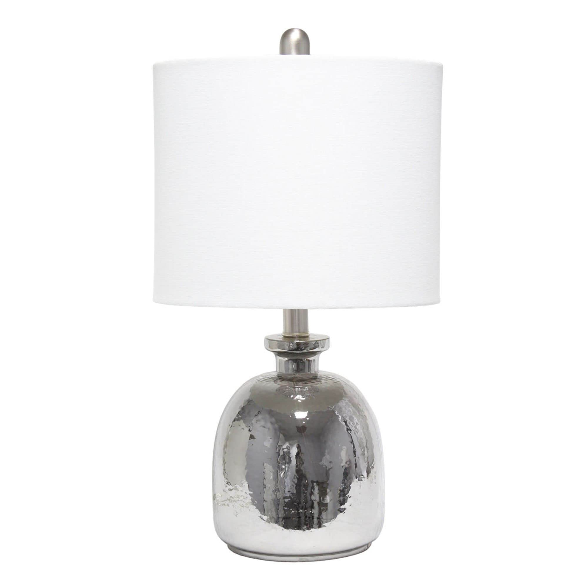 Lalia Home Contemporary Metallic Gray Hammered Glass Jar Table Lamp With White Linen Shade